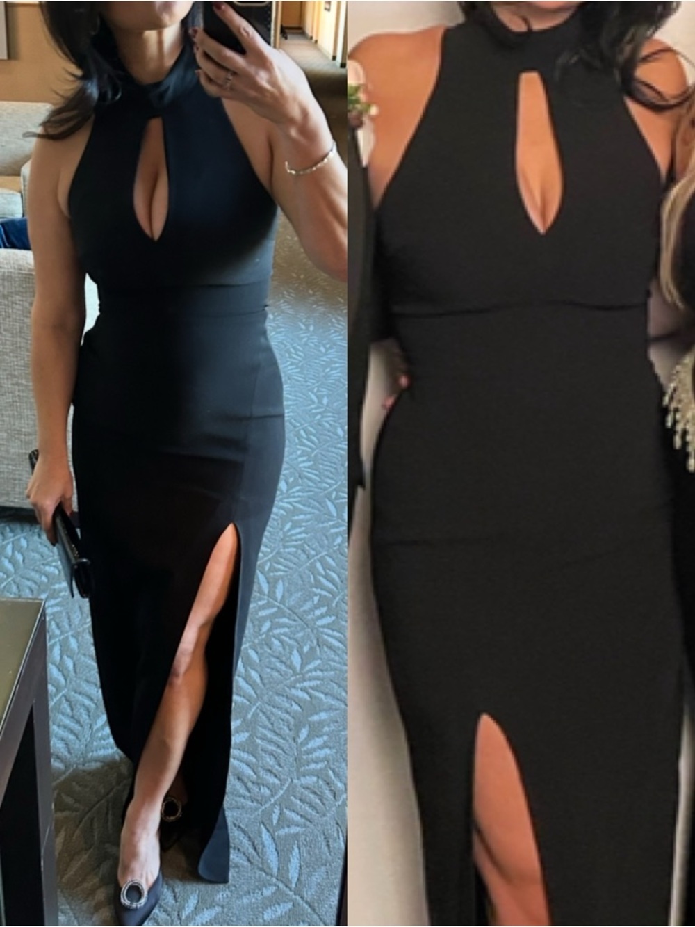 cinq a sept Black high neck sleeveless keyhole gown
